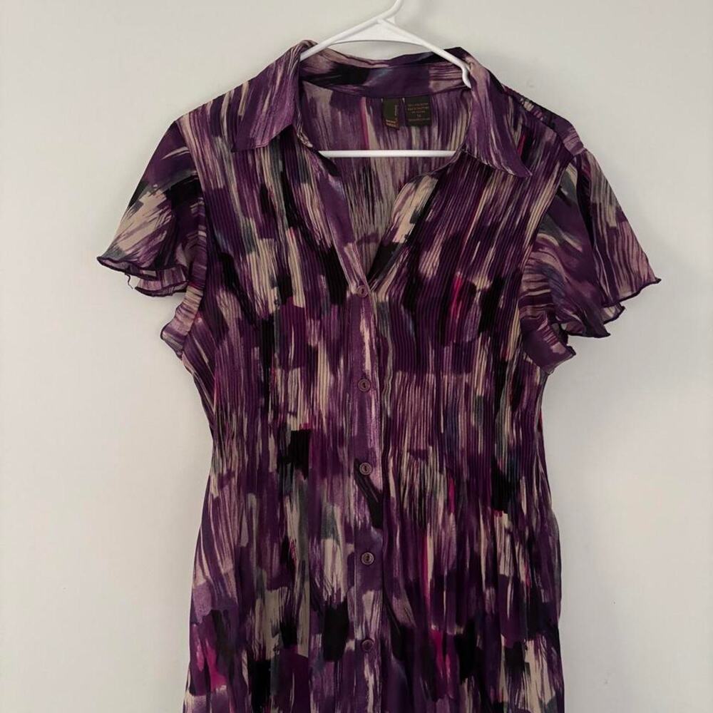Women’s Sere Nade Purple Button Up Blouse W/ Ruffle Sleeves Size XL